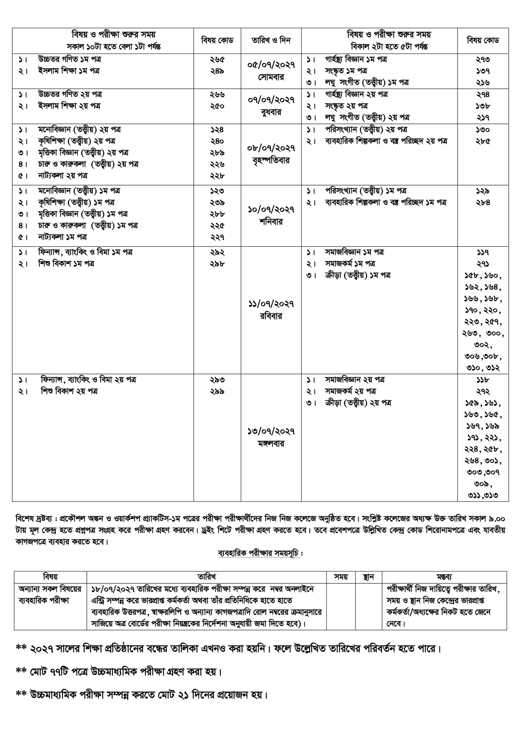 HSC Routine 2027 for all boards
