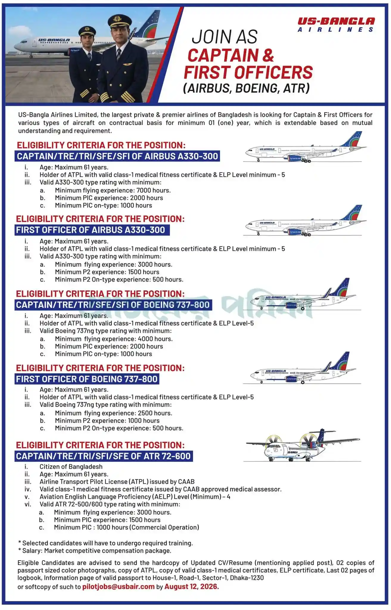 US-Bangla Airlines Job Circular 9 August 2026